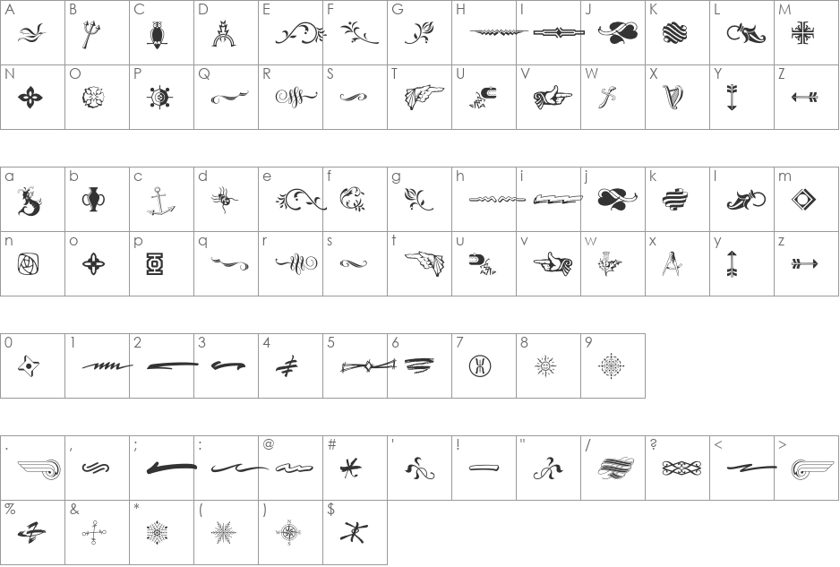 Type Embellishments Three font character map preview