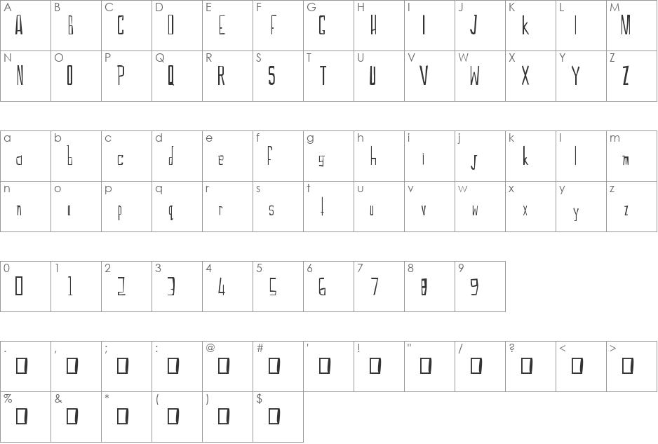 Typeface font character map preview