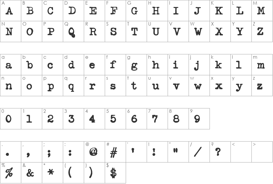 Typeka font character map preview