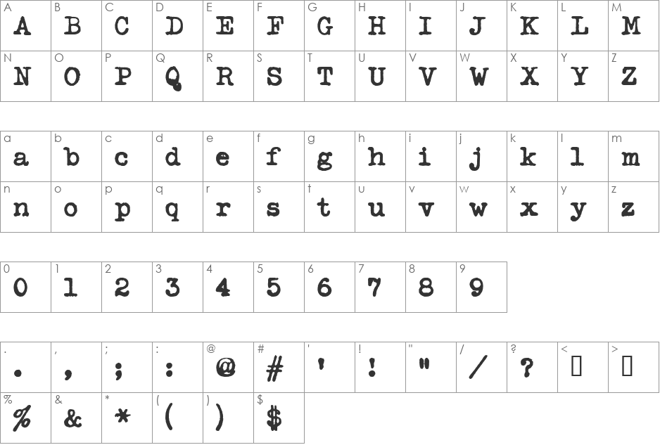 TypekaBoldA font character map preview