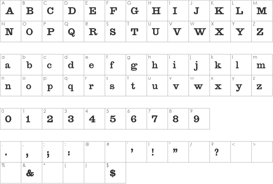 TypeNo1 font character map preview