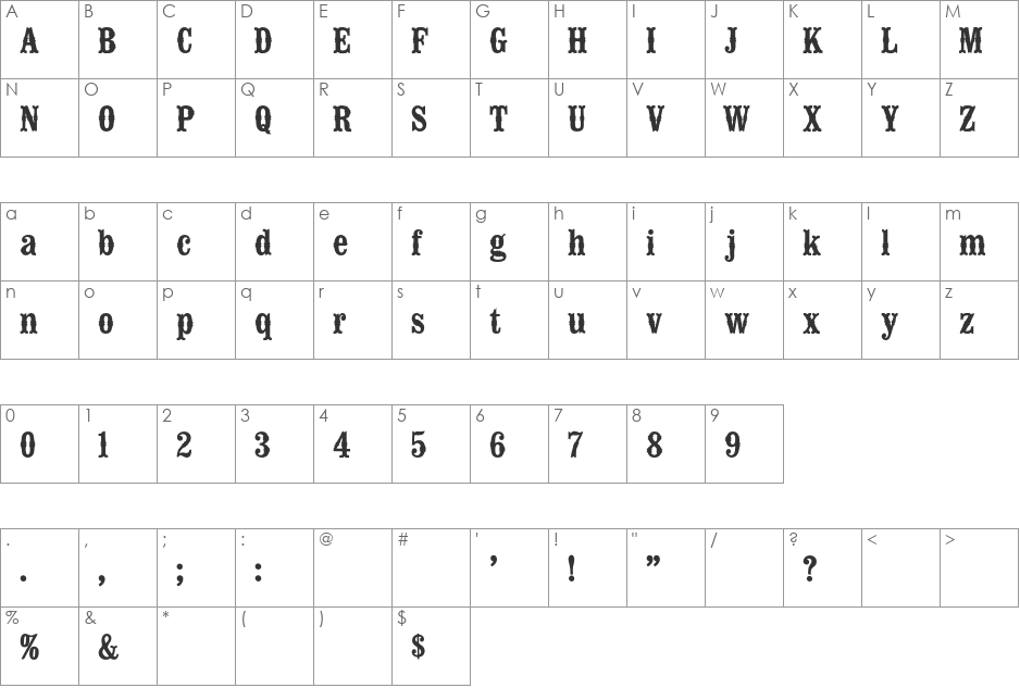 TypeNo12 font character map preview