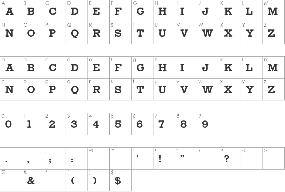 TypeNo2 font character map preview