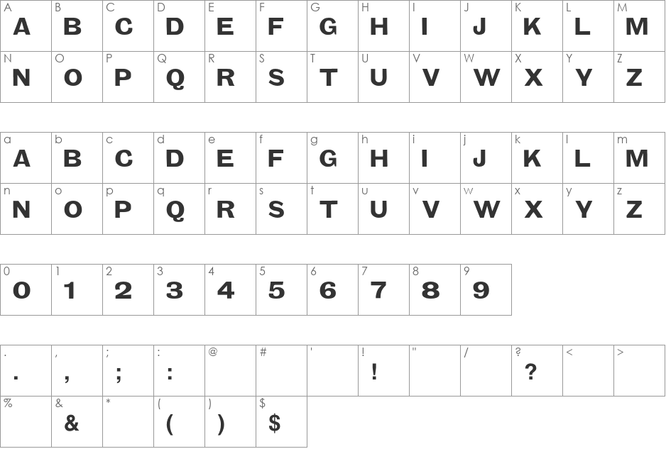TypeNo3 font character map preview
