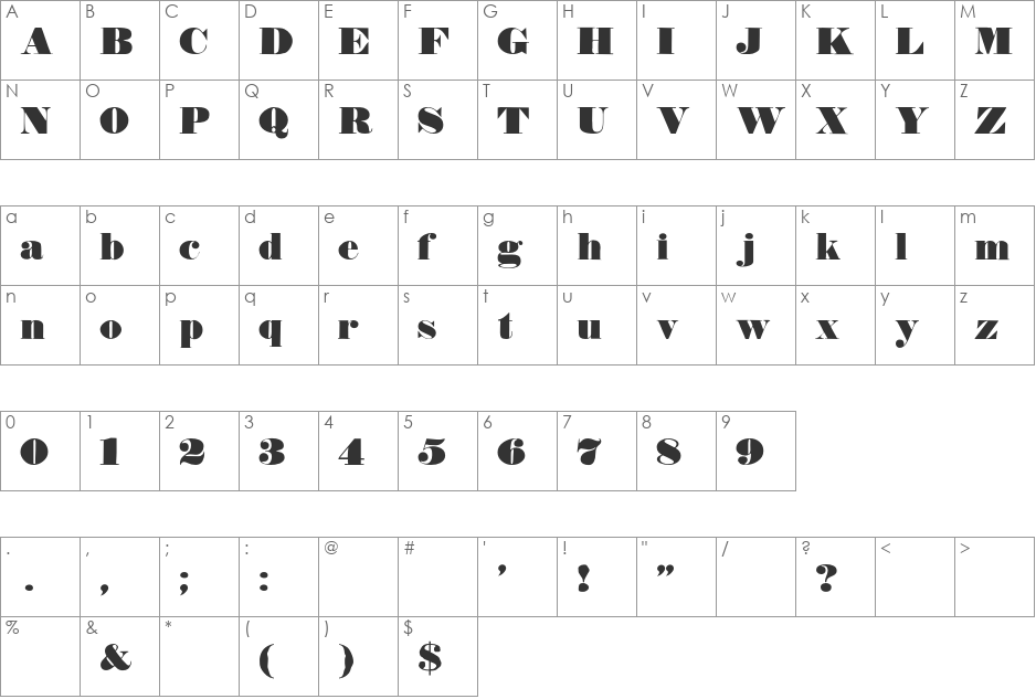 TypeNo8 font character map preview