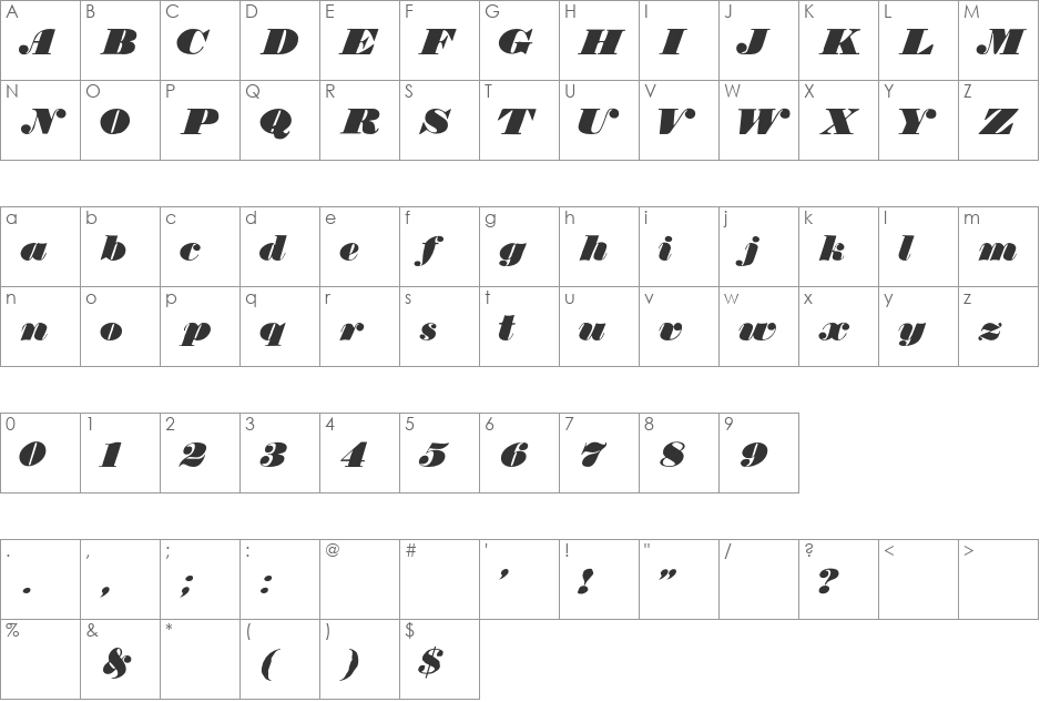 TypeNo9 font character map preview