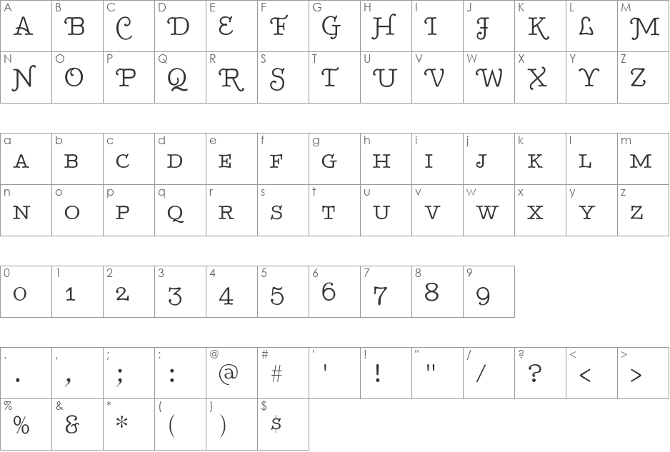 TypenradSpecial font character map preview
