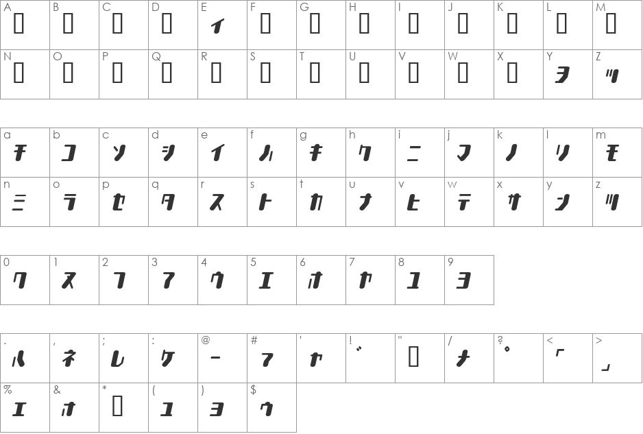 TYPEOUT2097KAT font character map preview