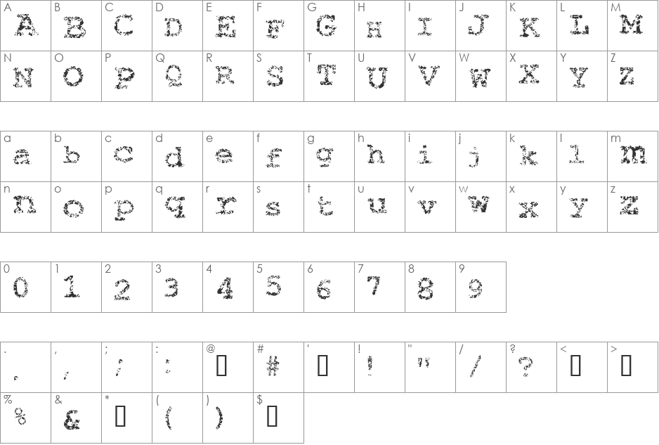 Typewriter from hell font character map preview