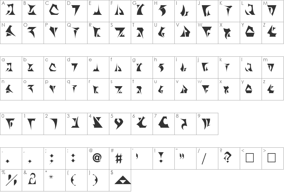 BernyKlingon font character map preview