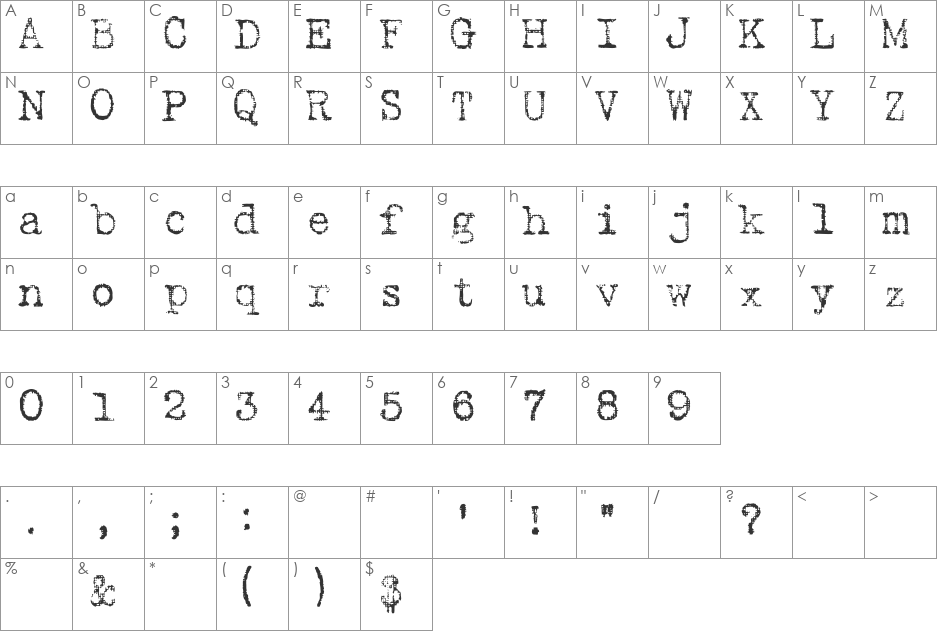 Typewriter2 font character map preview