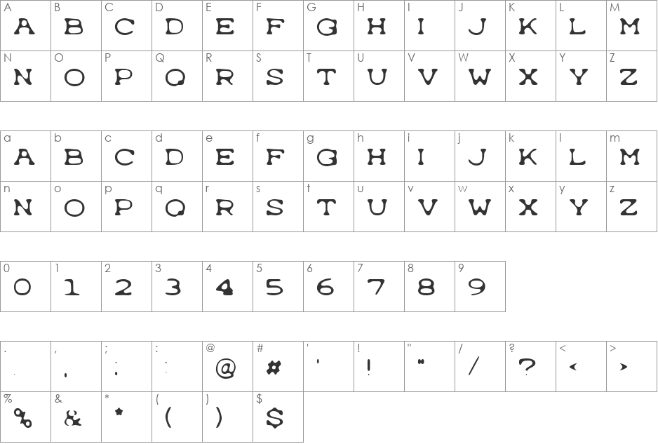 Typewrong font character map preview