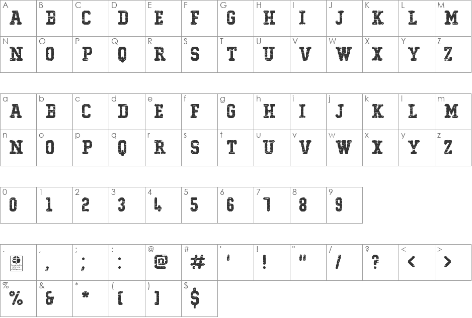 Typo College Shining Demo font character map preview