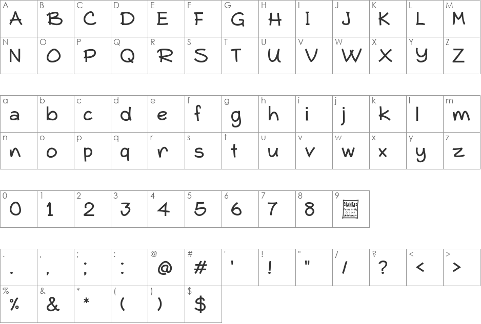 Typo Comica Outline font character map preview