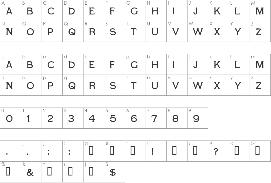 Typo Gothic font character map preview
