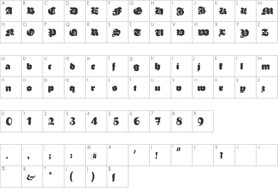 TypoasisBoldGothic font character map preview
