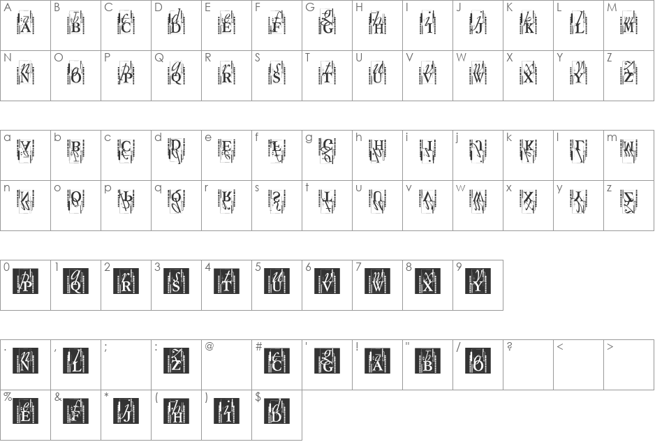 TypOasisInitials font character map preview