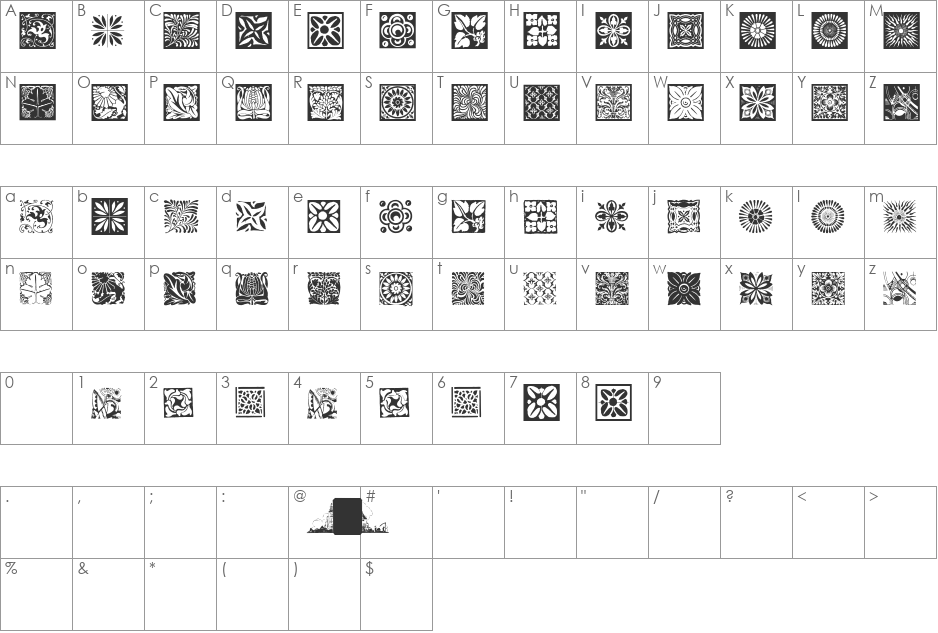 TypoBackgrounds font character map preview