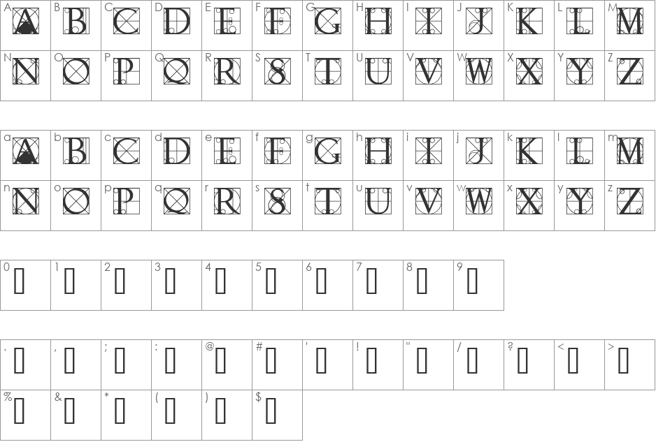 TypographerCapsSSK font character map preview