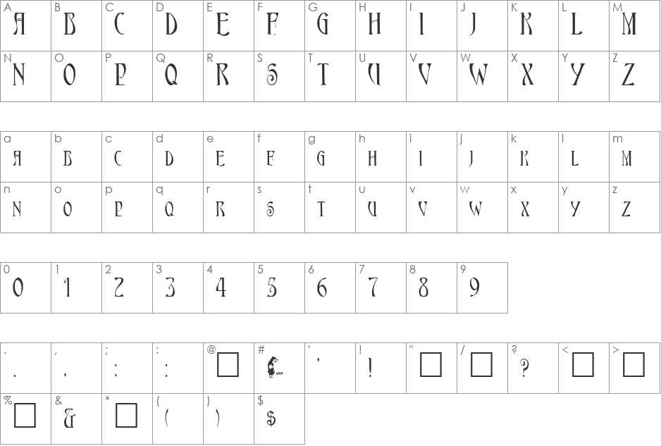 AENEAS font character map preview