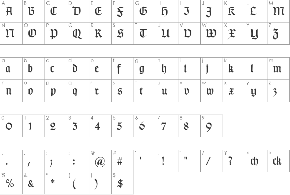TypographerGotisch A font character map preview