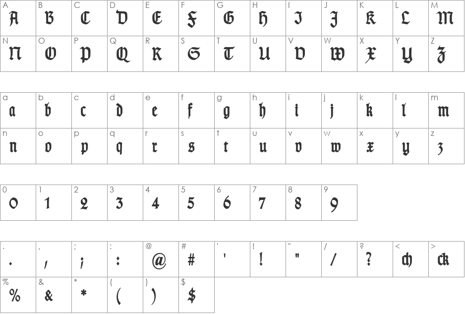 TypographerGotisch Schmal font character map preview