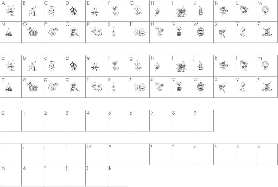 Typographers Holidayfont font character map preview