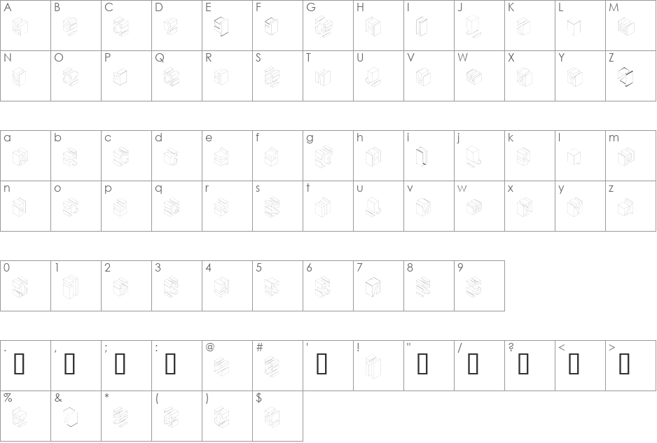 TypoNegative font character map preview