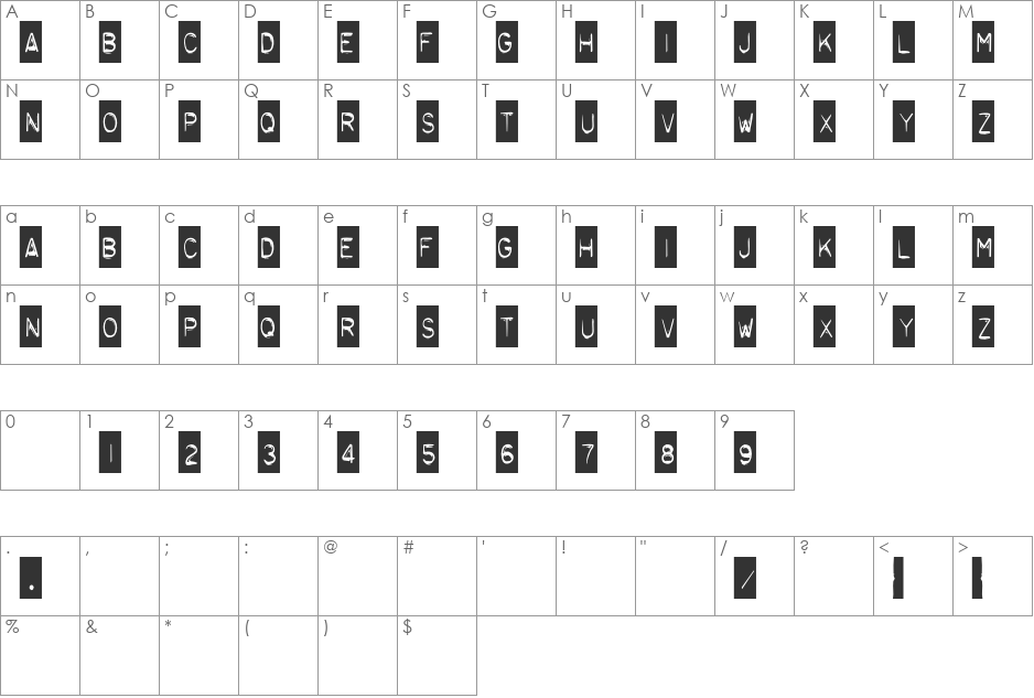 TypoNegative font character map preview