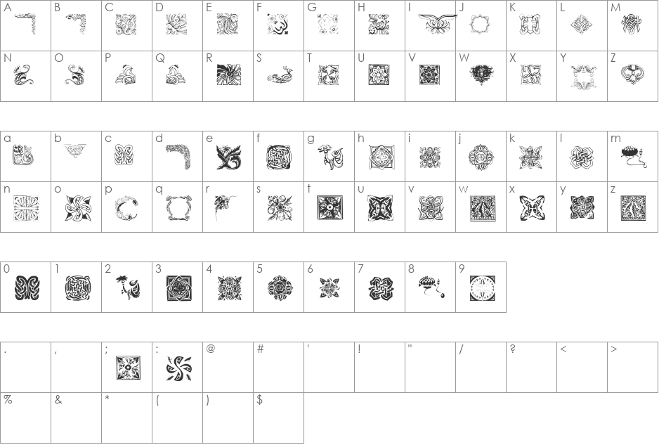 TypoOrnaments font character map preview