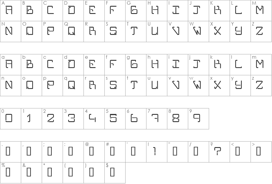 TYPORM01R font character map preview