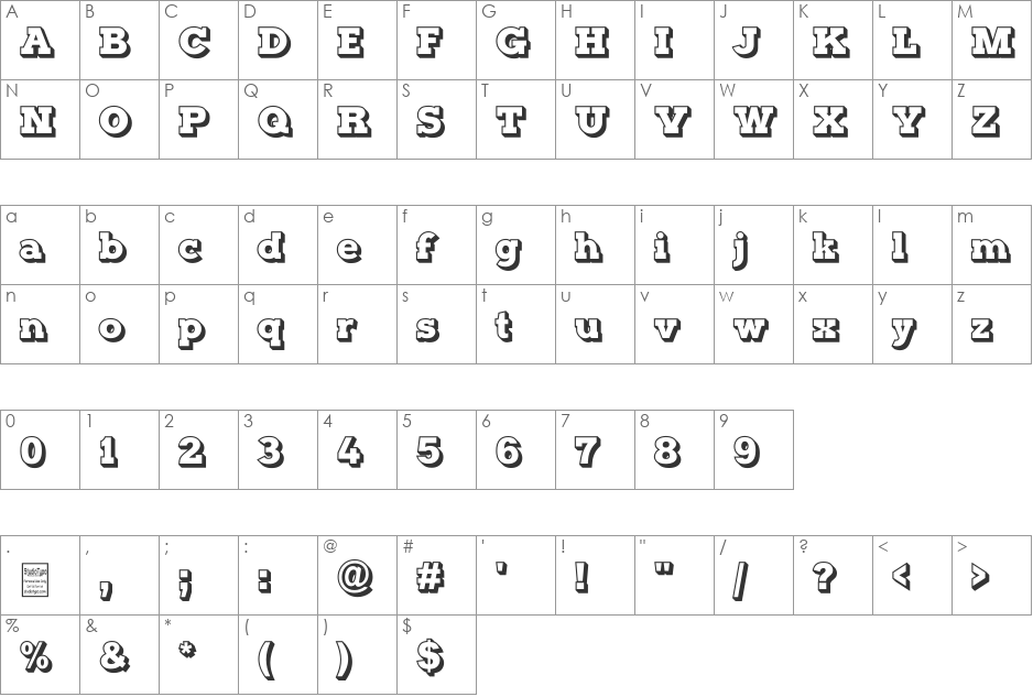 Typoster Outline font character map preview