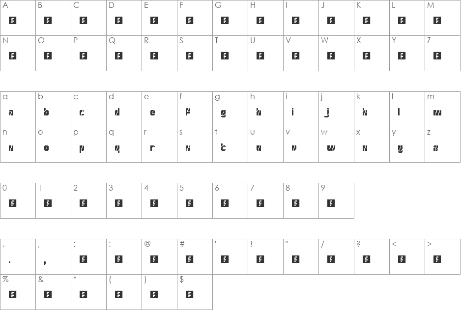 Tyre stencil font character map preview