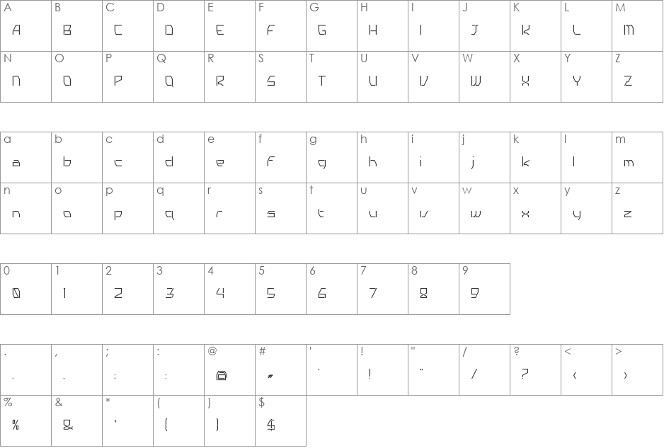 TYRO font character map preview