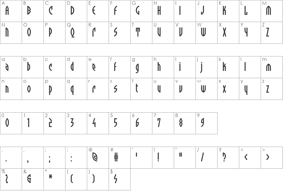 Tyson font character map preview