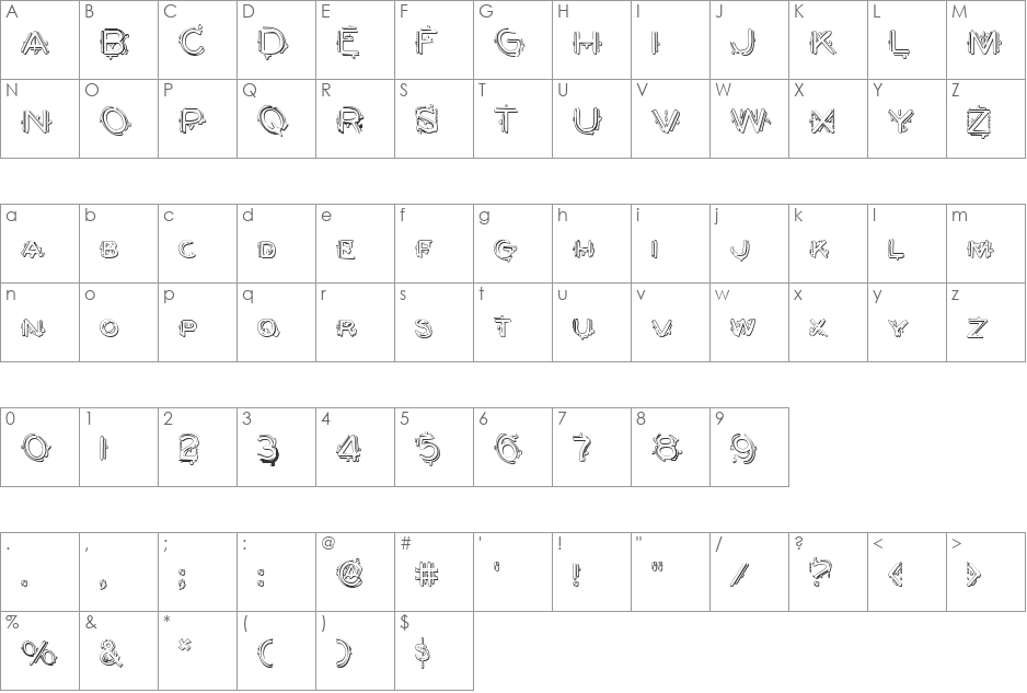Berserker Shadow font character map preview