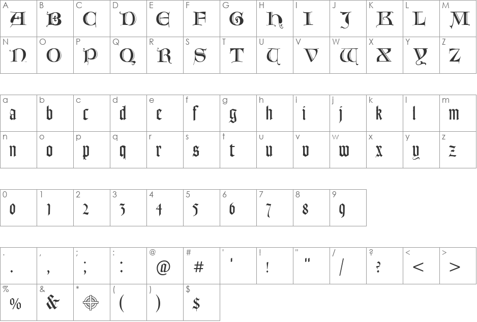 Tzimizce Cyr font character map preview