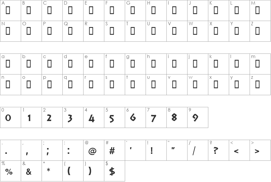 Tzipora font character map preview