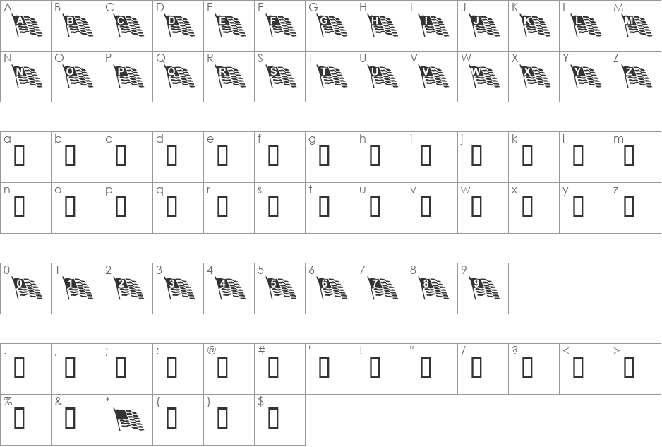 T~FlyingProud font character map preview