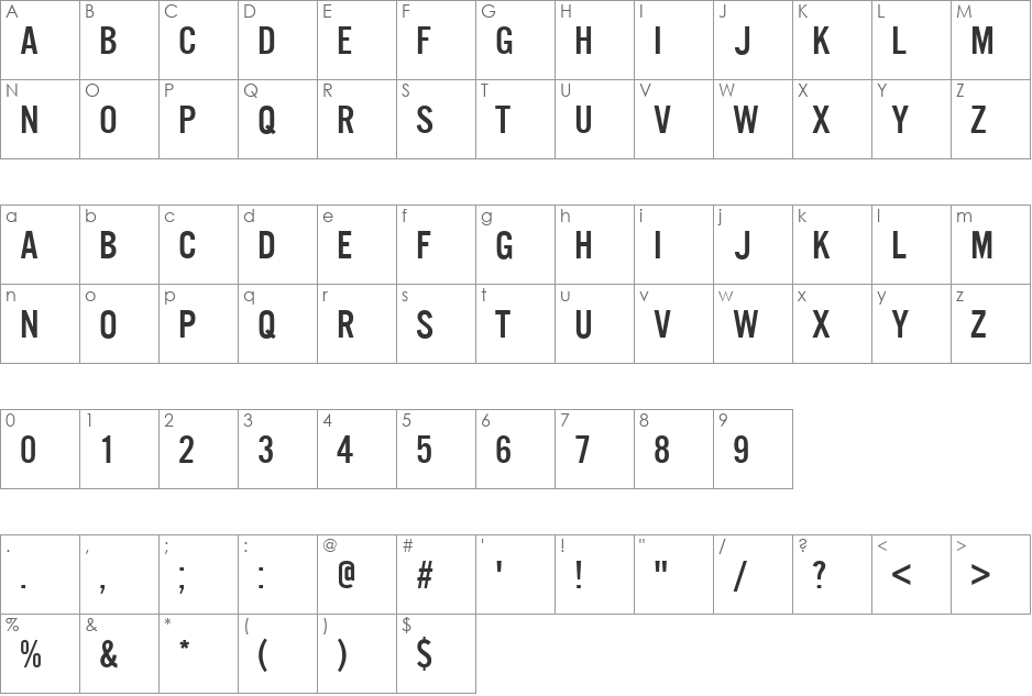 U.S. 101 font character map preview