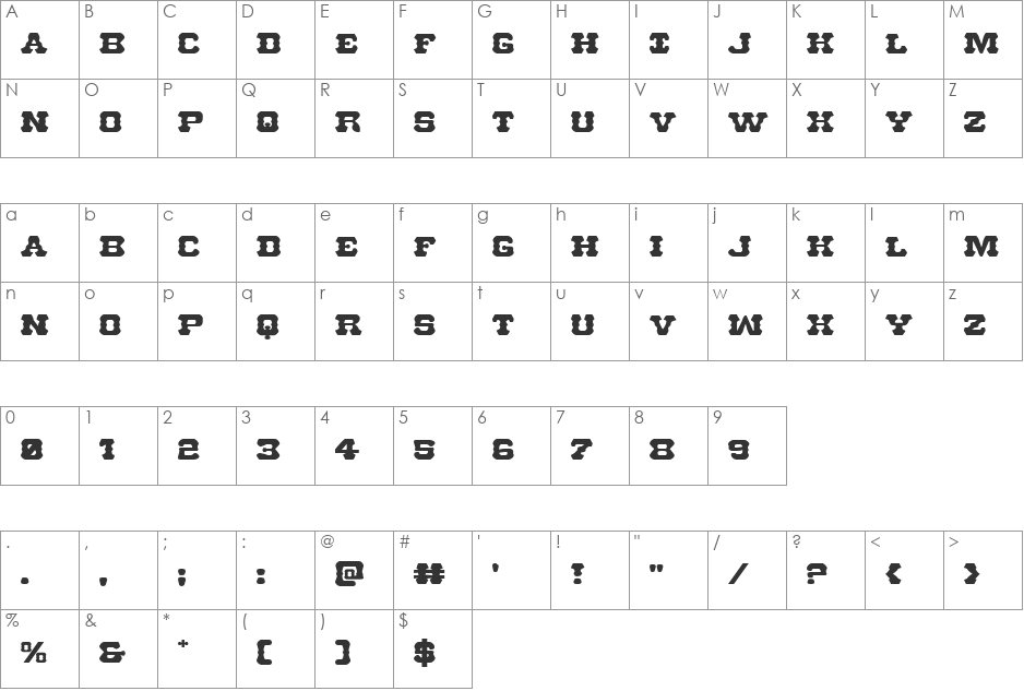 U.S. Marshal Expanded font character map preview