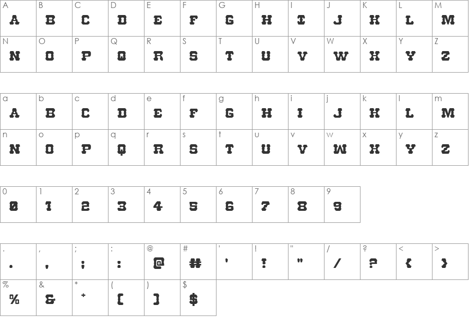 U.S. Marshal Shadow Italic font character map preview