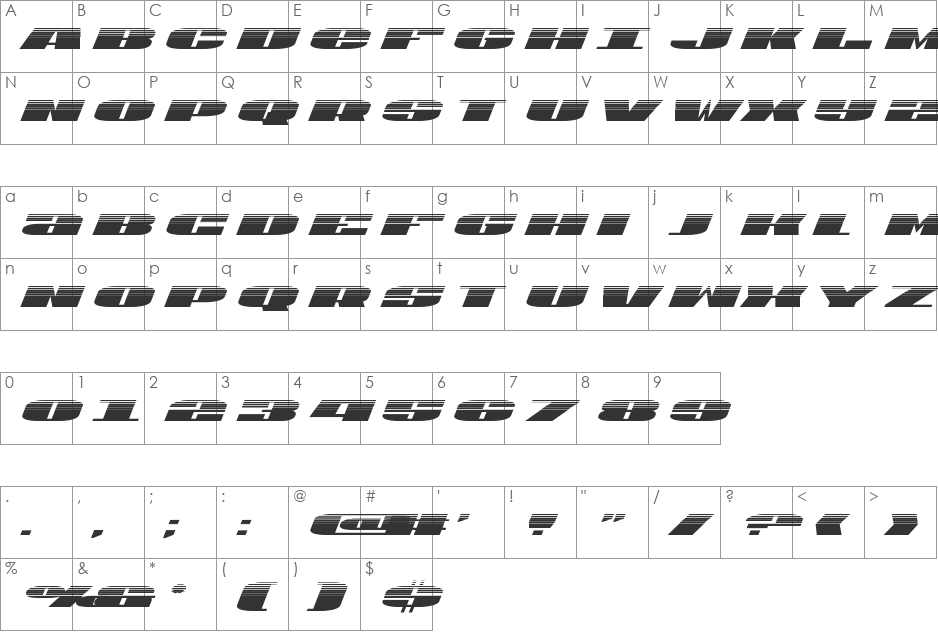 U.S.A. Halftone Italic font character map preview