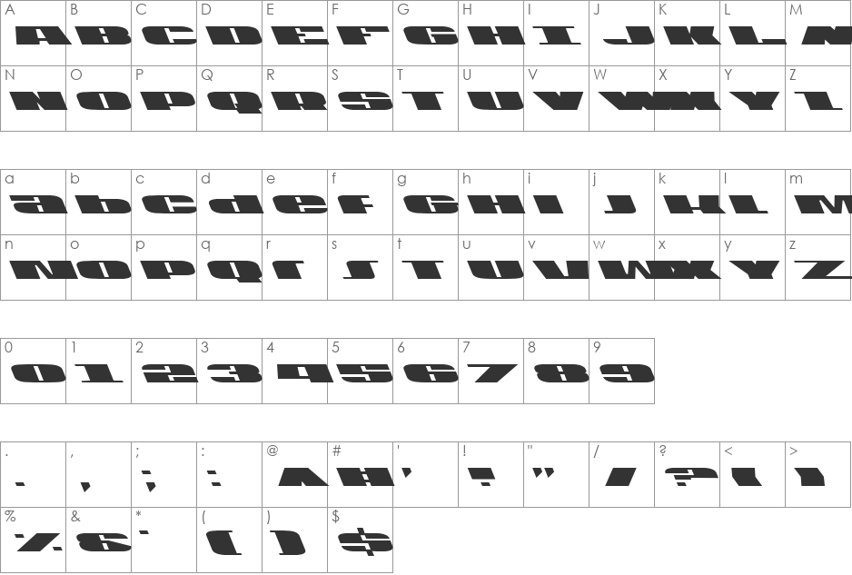 U.S.A. Leftalic font character map preview