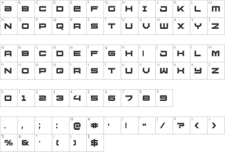 U.S.S. Dallas Academy font character map preview