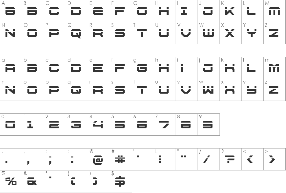 U.S.S. Dallas Laser font character map preview