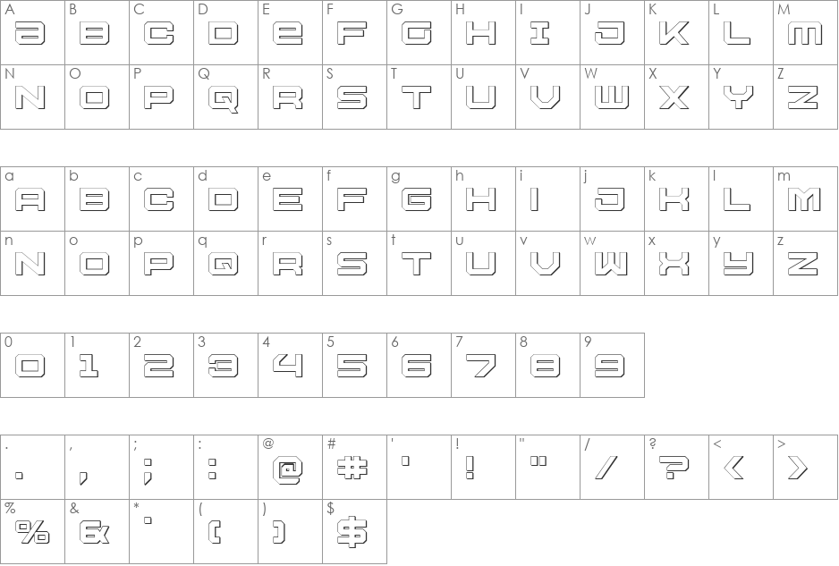 U.S.S. Dallas Outline font character map preview