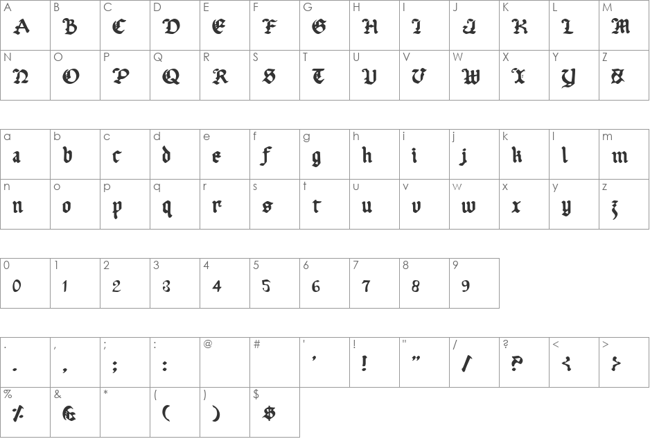 Uberh font character map preview