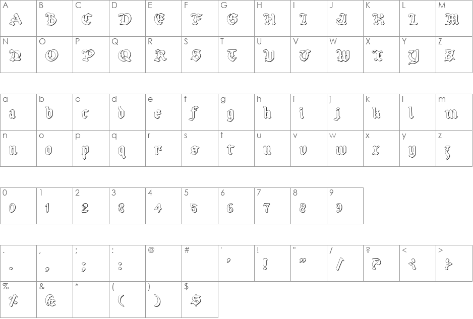 Uberh font character map preview