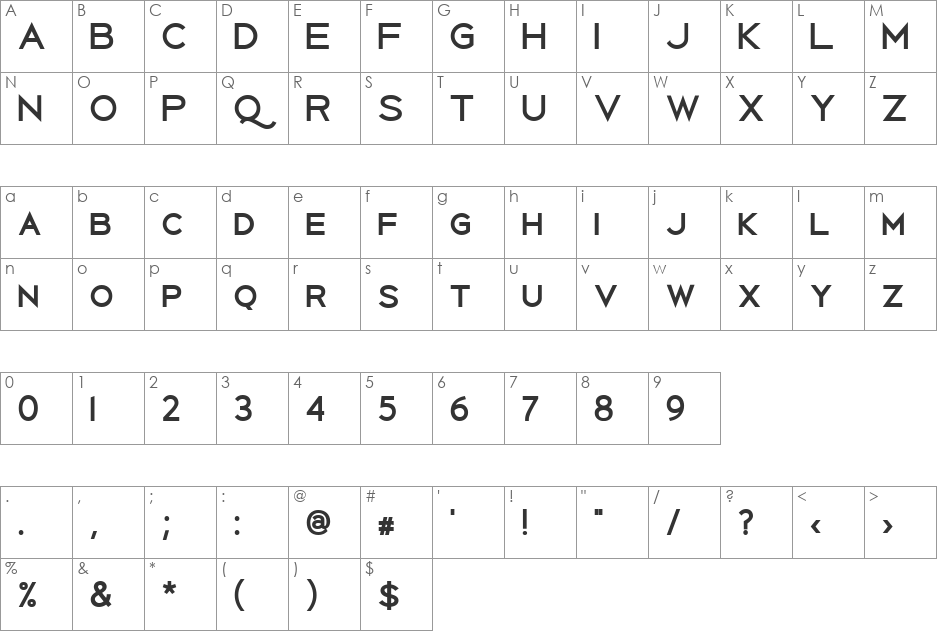 Uberlin font character map preview